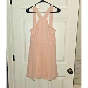 Lulus Halter Top Skater Dress Womens Size Medium Pink Knee Length Pleated